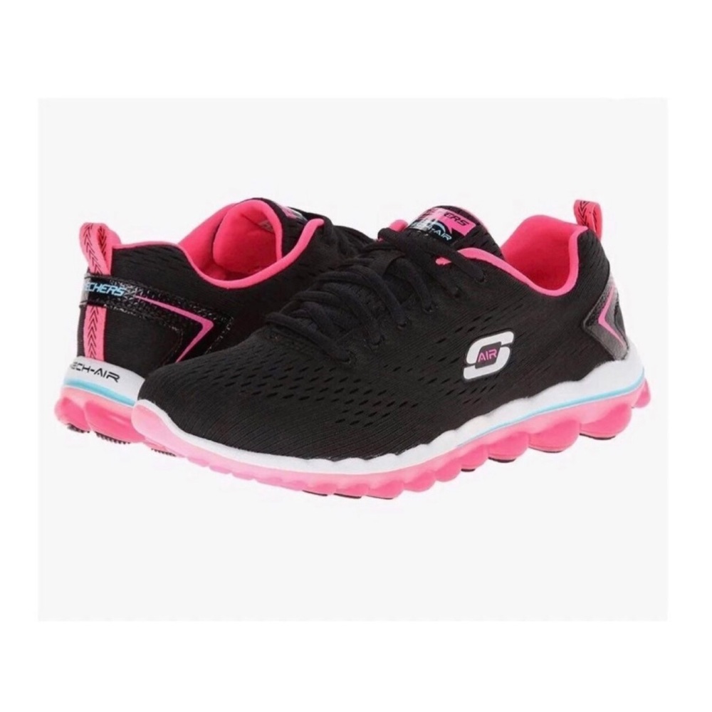 Women’s Skechers 2.0 Aim High Black/Pink/White Sneakers, NEW